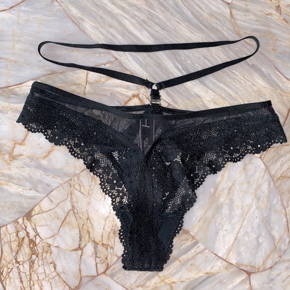 32B Small  2 Pc Set Very Sexy Push-Up Bra + thong panty black shimmer lace - Picture 4 of 8